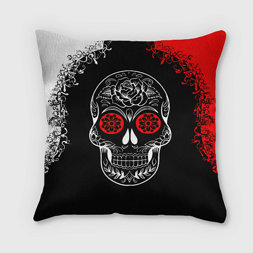 Подушка квадратная Red White Skull - Череп / 3D-принт – фото 1