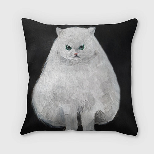 Подушка квадратная Злой белый кот арт / 3D-принт – фото 1