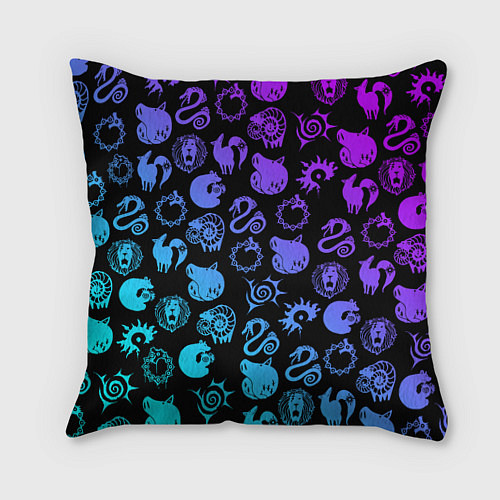 Подушка квадратная 7 СМЕРТНЫХ ГРЕХОВ НЕОН ЭМБЛЕМЫ / 3D-принт – фото 1