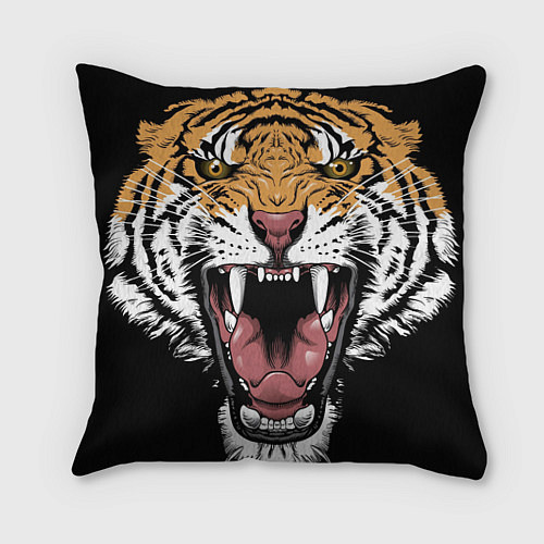 Подушка квадратная Оскал амурского тигра / 3D-принт – фото 1