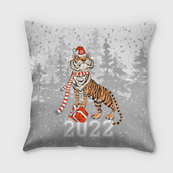 Подушка квадратная Тигр с подарками, цвет: 3D-принт
