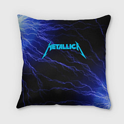 Подушка квадратная METALLICA BLUE FLASH МЕТАЛЛИКА СИНИЕ МОЛНИИ, цвет: 3D-принт