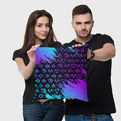 Подушка квадратная GENSHIN NEON PATTERN SYMBOL НЕОН ЭМБЛЕМЫ, цвет: 3D-принт — фото 2