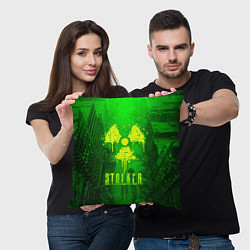 Подушка квадратная STALKER LOGO RADIATOIN NEON TOXIC, цвет: 3D-принт — фото 2