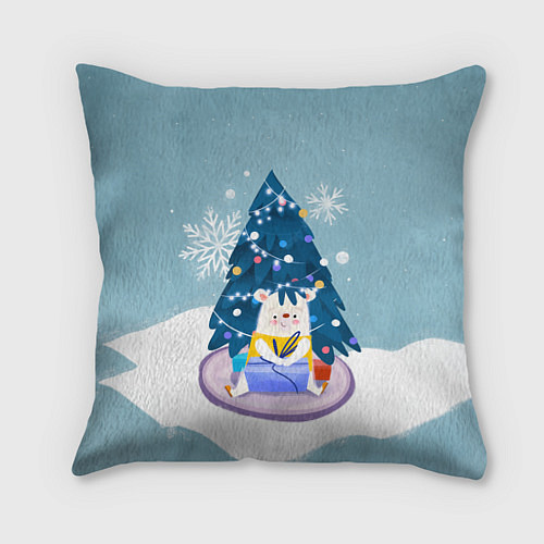 Подушка квадратная Медвежонок под новогодней елкой / 3D-принт – фото 1