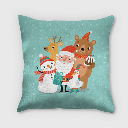 Подушка квадратная Звери и Дед Мороз 2 / 3D-принт – фото 1