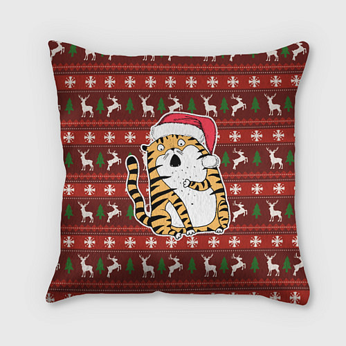 Подушка квадратная Рождественский удивленный тигр / 3D-принт – фото 1