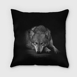 Подушка квадратная Волк, на черном фоне, цвет: 3D-принт