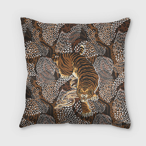 Подушка квадратная Тигр в засаде / 3D-принт – фото 1