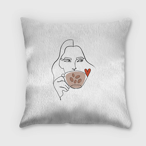 Подушка квадратная Монолиния девушка с кофе / 3D-принт – фото 1