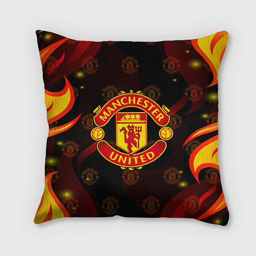 Подушка квадратная MANCHESTER UNITED FIRE STYLE SPORT ПЛАМЯ / 3D-принт – фото 1