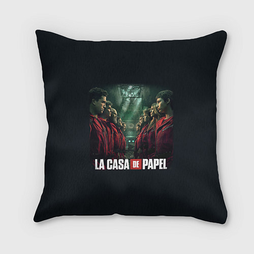 Подушка квадратная ПЕРСОНАЖИ БУМАЖНЫЙ ДОМ - LA CASA DE PAPEL / 3D-принт – фото 1