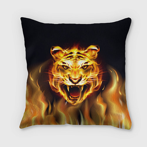 Подушка квадратная Тигр В Пламени / 3D-принт – фото 1