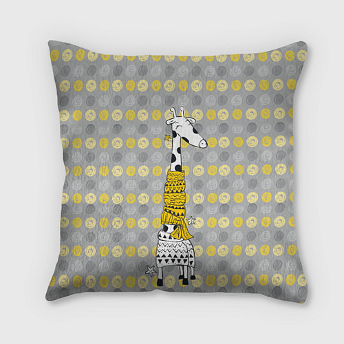 Подушка квадратная Милая жирафа в шарфе / 3D-принт – фото 1