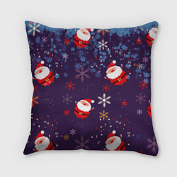 Подушка квадратная Дед Мороз в снежинках, цвет: 3D-принт