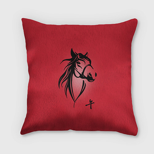 Подушка квадратная Огненная лошадь с иероглифом / 3D-принт – фото 1