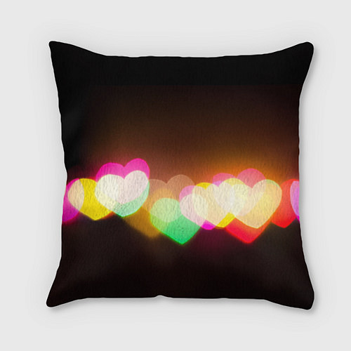 Подушка квадратная Горящие сердца всех цветов радуги / 3D-принт – фото 1
