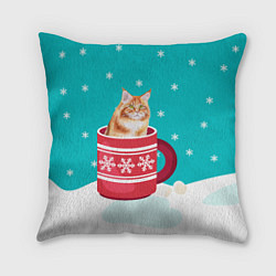 Подушка квадратная Кот в кружке, цвет: 3D-принт