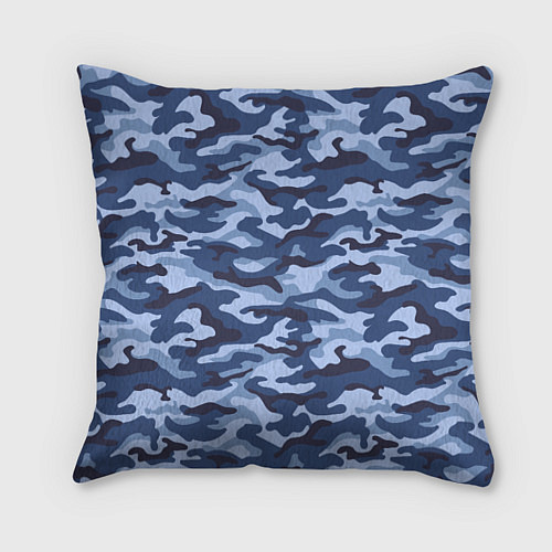 Подушка квадратная Синий Камуфляж Camouflage / 3D-принт – фото 1