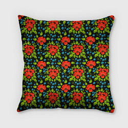 Подушка квадратная Цветы хохлома, цвет: 3D-принт