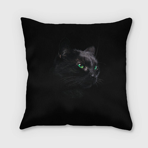 Подушка квадратная Черна кошка с изумрудными глазами / 3D-принт – фото 1