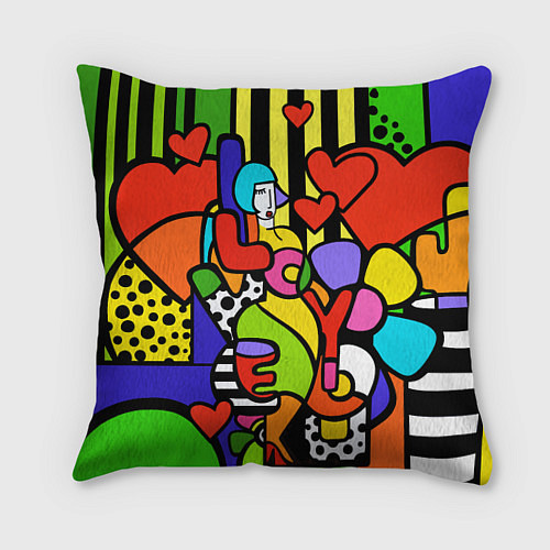 Подушка квадратная Romero Britto - love you / 3D-принт – фото 1