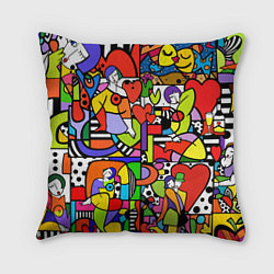 Подушка квадратная Romero Britto - love collage, цвет: 3D-принт