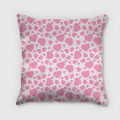 Подушка квадратная Розовые Сердечки LOVE / 3D-принт – фото 1