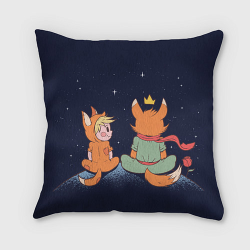 Подушка квадратная Маленький принц и лис смотрят на небо / 3D-принт – фото 1