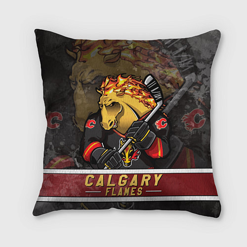 Подушка квадратная Калгари Флэймз, Calgary Flames Маскот / 3D-принт – фото 1