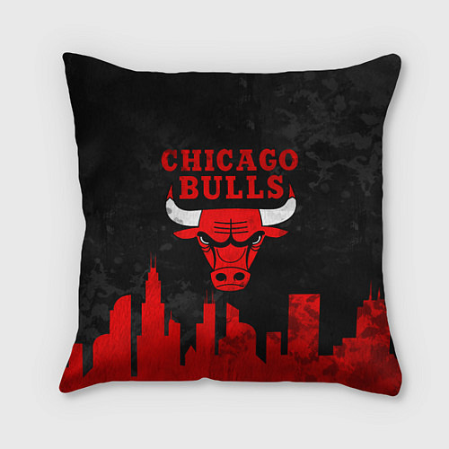 Подушка квадратная Chicago Bulls, Чикаго Буллз Город / 3D-принт – фото 1