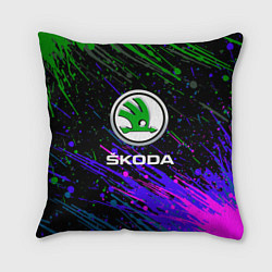Подушка квадратная Skoda разноцветные брызги, цвет: 3D-принт