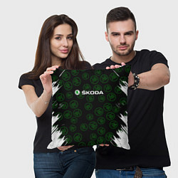Подушка квадратная Skoda паттерн логотипов, цвет: 3D-принт — фото 2