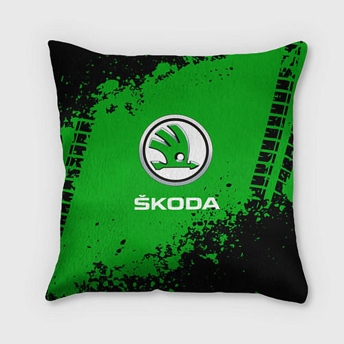 Подушка квадратная Skoda следы от шин / 3D-принт – фото 1