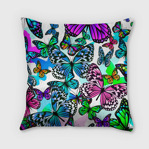 Подушка квадратная Рой цветных бабочек / 3D-принт – фото 1