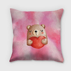 Подушка квадратная Медвежонок с сердечком День влюбленных, цвет: 3D-принт