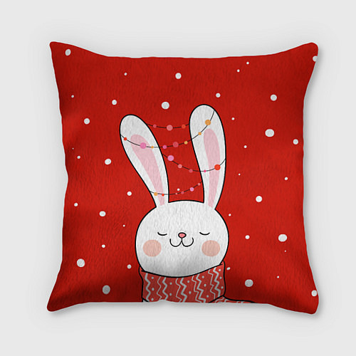Подушка квадратная ЗАЙКА И СНЕЖИНКИ / 3D-принт – фото 1