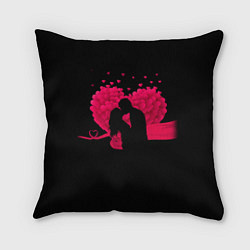 Подушка квадратная Силуэты Влюбленных Сердце из Роз и Любовь, цвет: 3D-принт
