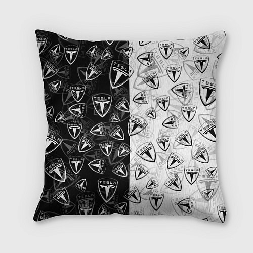 Подушка квадратная TESLA BLACK AND WHITE LOGO PATTERN / 3D-принт – фото 1