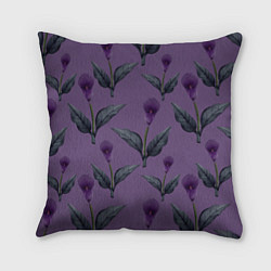 Подушка квадратная Фиолетовые каллы с зелеными листьями, цвет: 3D-принт