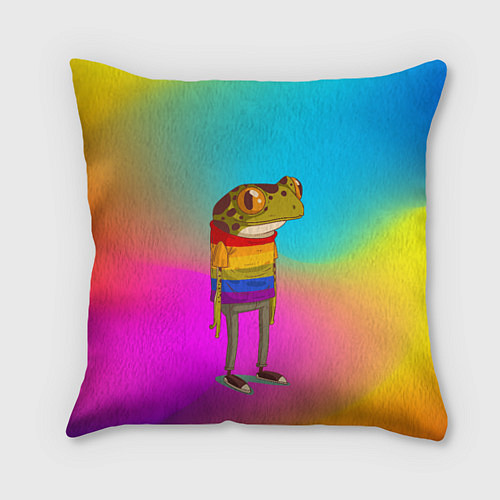 Подушка квадратная Радужная лягушка Rainbow Frog / 3D-принт – фото 1