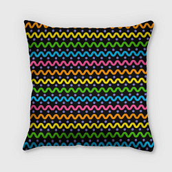 Подушка квадратная Разноцветные волнистые линии, цвет: 3D-принт