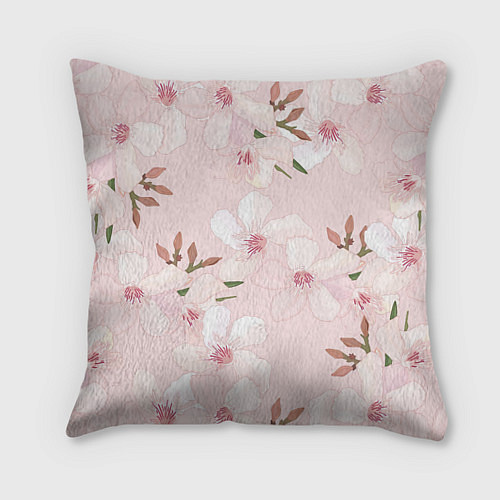 Подушка квадратная Розовые цветы весны / 3D-принт – фото 1