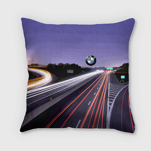 Подушка квадратная BMW Ночная трасса / 3D-принт – фото 1
