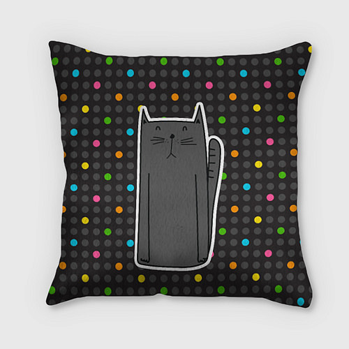 Подушка квадратная Черный длинный котик / 3D-принт – фото 1