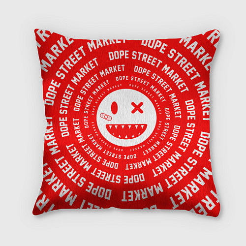 Подушка квадратная Счастливый Смайлик Red Dope Street Market / 3D-принт – фото 1