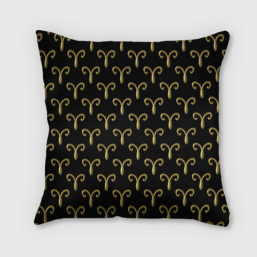 Подушка квадратная Золотой овен на черном фоне Паттерн / 3D-принт – фото 1