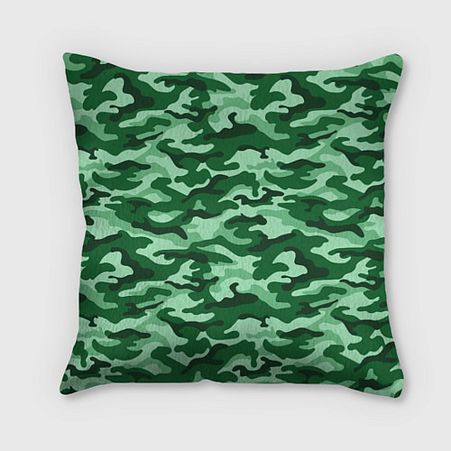 Подушка квадратная Зеленый монохромный камуфляж / 3D-принт – фото 1