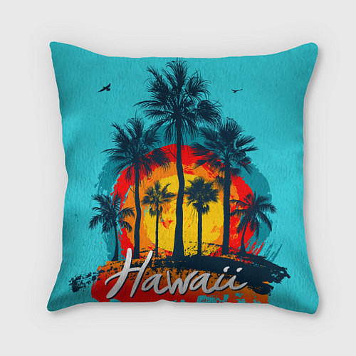 Подушка квадратная Hawaii Солнце, Пальмы / 3D-принт – фото 1