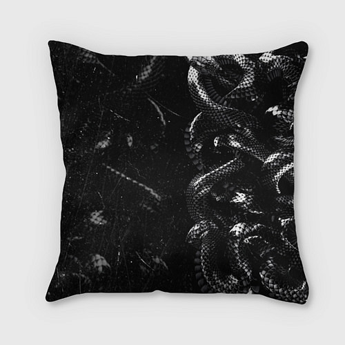 Подушка квадратная Змеиный Паттерн Snake Black / 3D-принт – фото 1